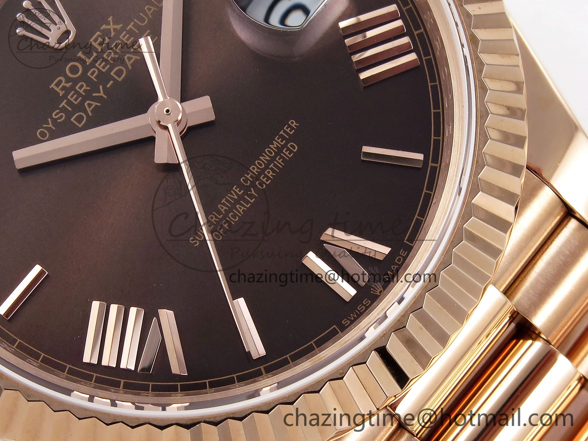 Day Date 40 RG JDF 904L Steel Brown Big Roman Dial on President Bracelet VR3255 V3 (Gain Weight)