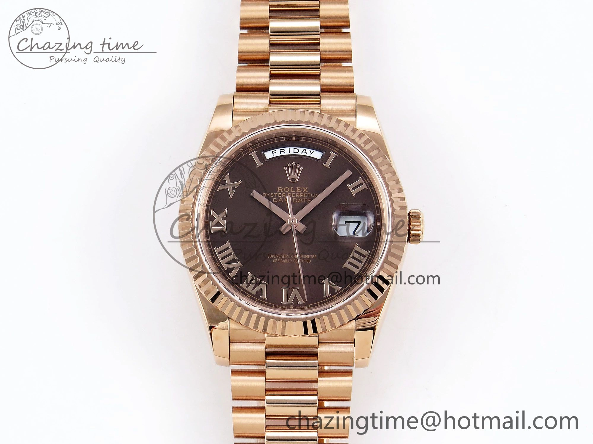 Day Date 40 RG JDF 904L Steel Brown Roman Dial on President Bracelet VR3255 V3 (Gain Weight)