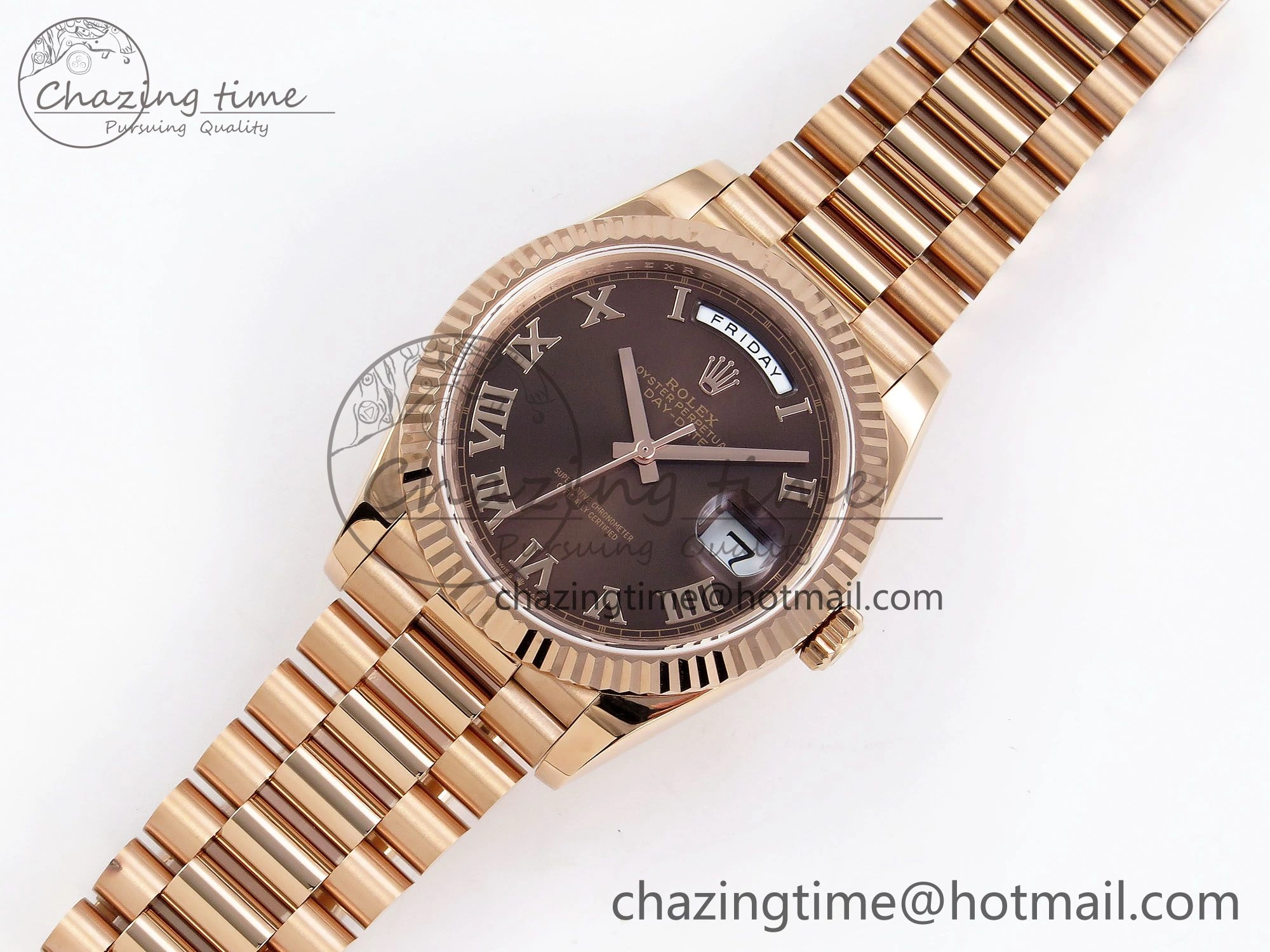 Day Date 40 RG JDF 904L Steel Brown Roman Dial on President Bracelet VR3255 V3 (Gain Weight)