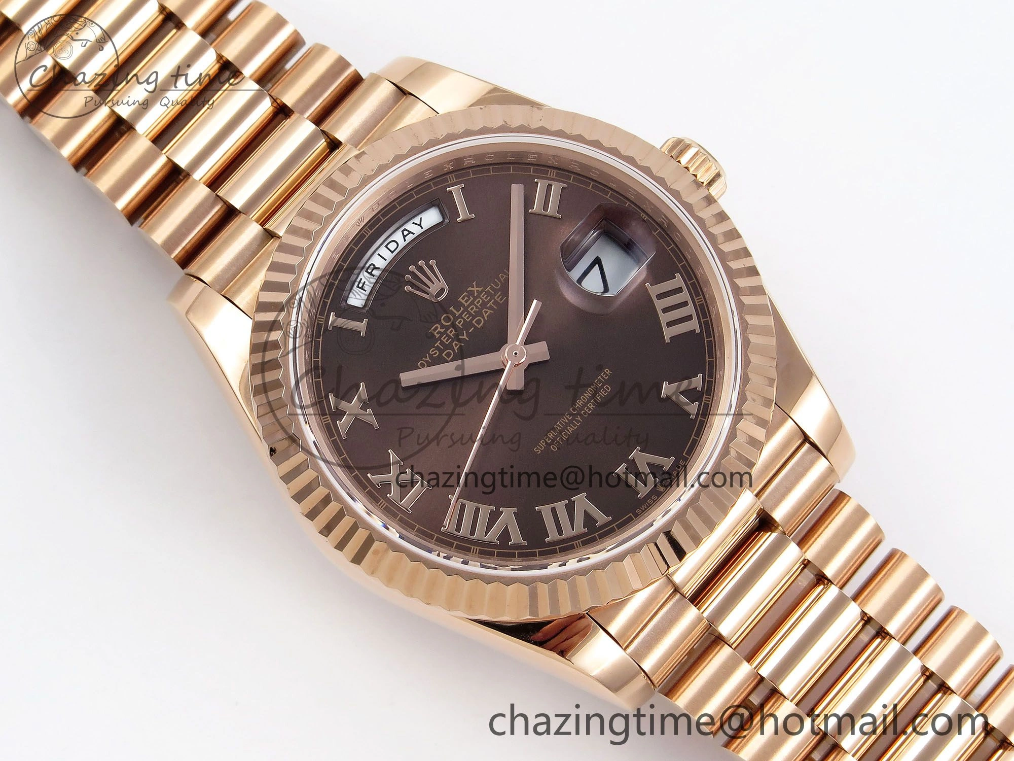 Day Date 40 RG JDF 904L Steel Brown Roman Dial on President Bracelet VR3255 V3 (Gain Weight)