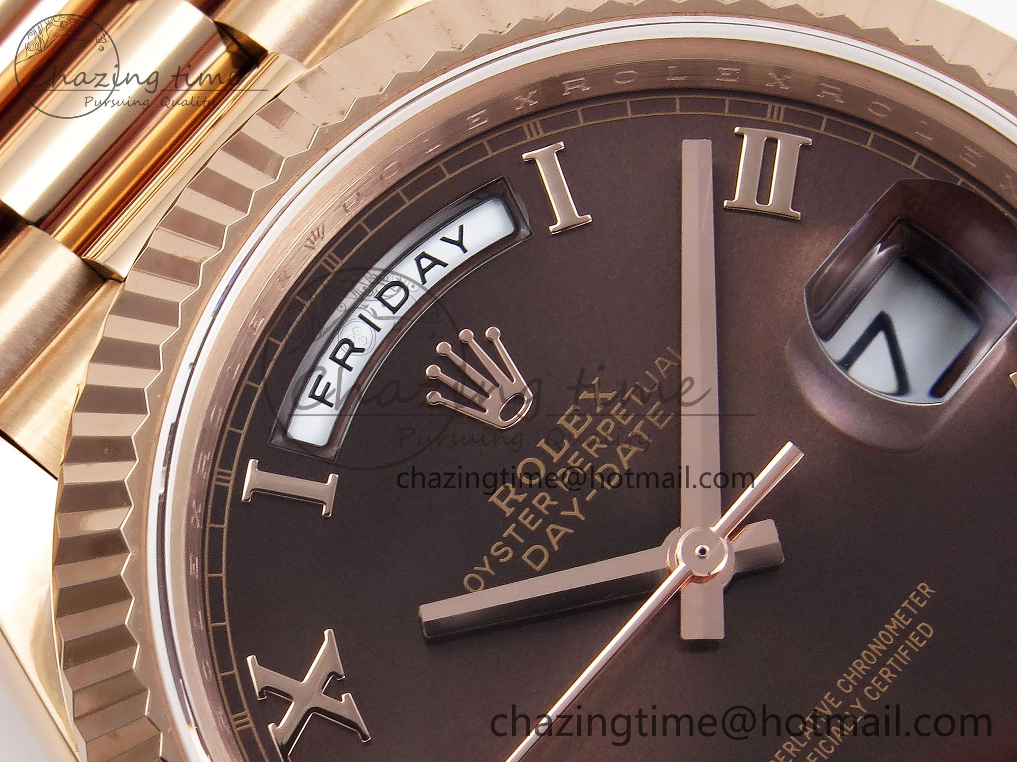 Day Date 40 RG JDF 904L Steel Brown Roman Dial on President Bracelet VR3255 V3 (Gain Weight)