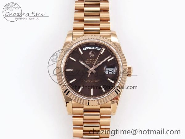 Day Date 40 RG JDF 904L Steel Brown Stick Dial on President Bracelet VR3255 V3 (Gain Weight)