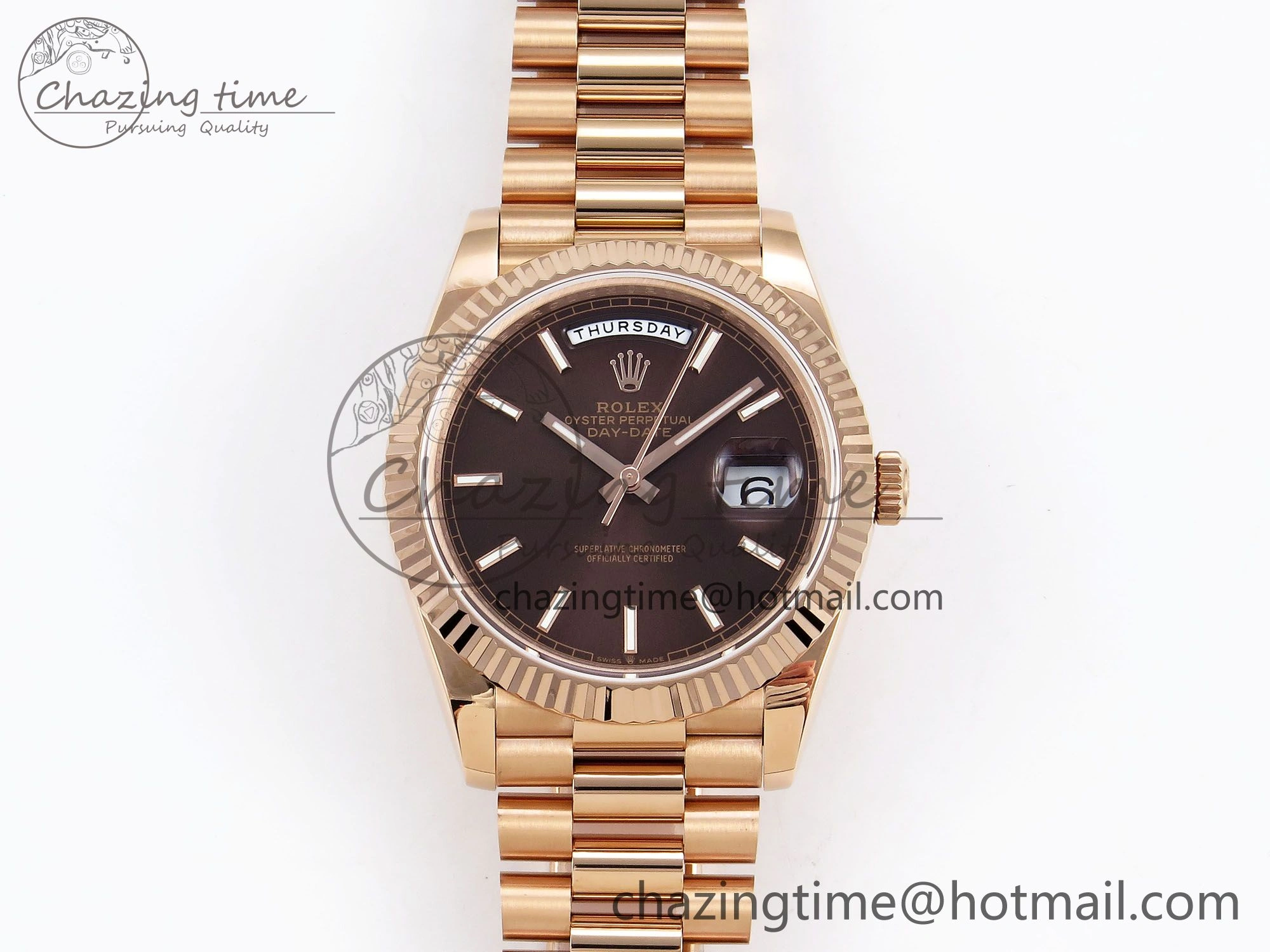 Day Date 40 RG JDF 904L Steel Brown Stick Dial on President Bracelet VR3255 V3 (Gain Weight)