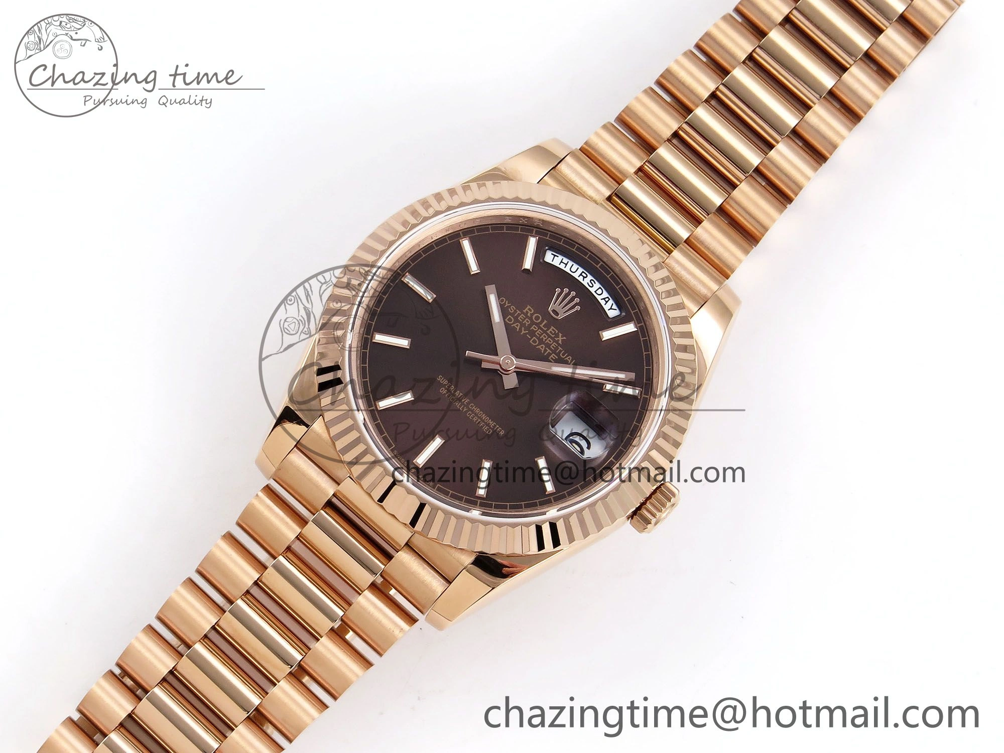 Day Date 40 RG JDF 904L Steel Brown Stick Dial on President Bracelet VR3255 V3 (Gain Weight)