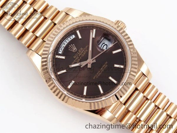 Day Date 40 RG JDF 904L Steel Brown Stick Dial on President Bracelet VR3255 V3 (Gain Weight)