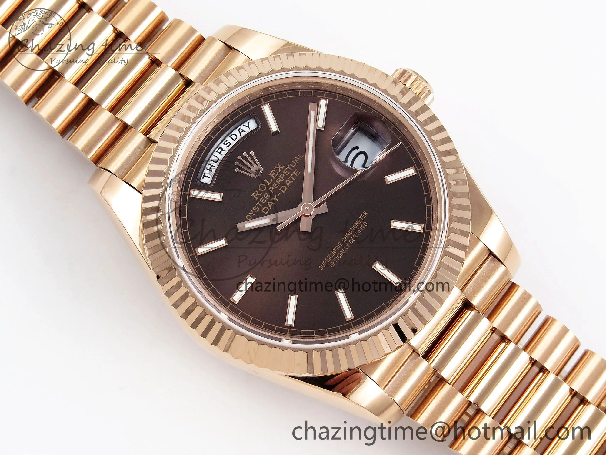 Day Date 40 RG JDF 904L Steel Brown Stick Dial on President Bracelet VR3255 V3 (Gain Weight)