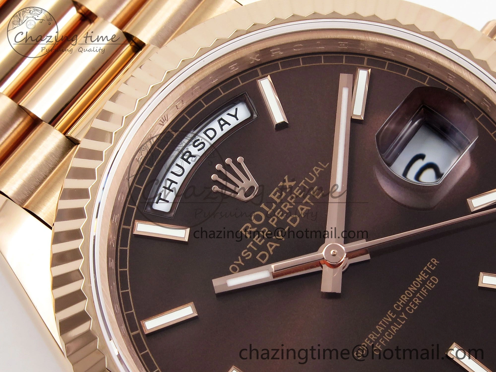 Day Date 40 RG JDF 904L Steel Brown Stick Dial on President Bracelet VR3255 V3 (Gain Weight)