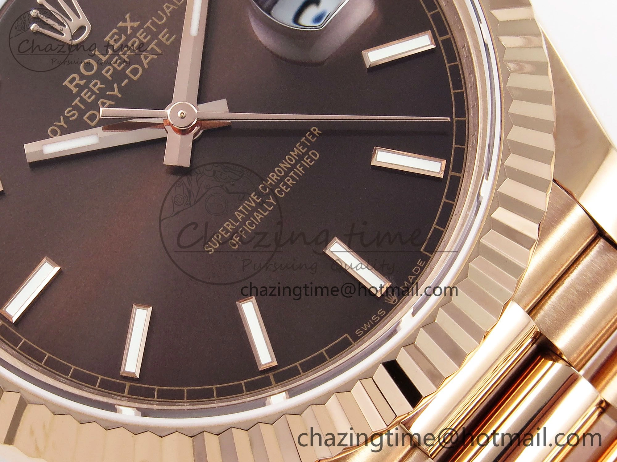 Day Date 40 RG JDF 904L Steel Brown Stick Dial on President Bracelet VR3255 V3 (Gain Weight)