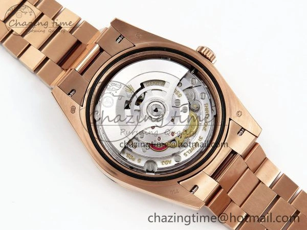 Day Date 40 RG JDF 904L Steel Brown Textured Stick Dial on President Bracelet VR3255 V3 (Gain Weight)