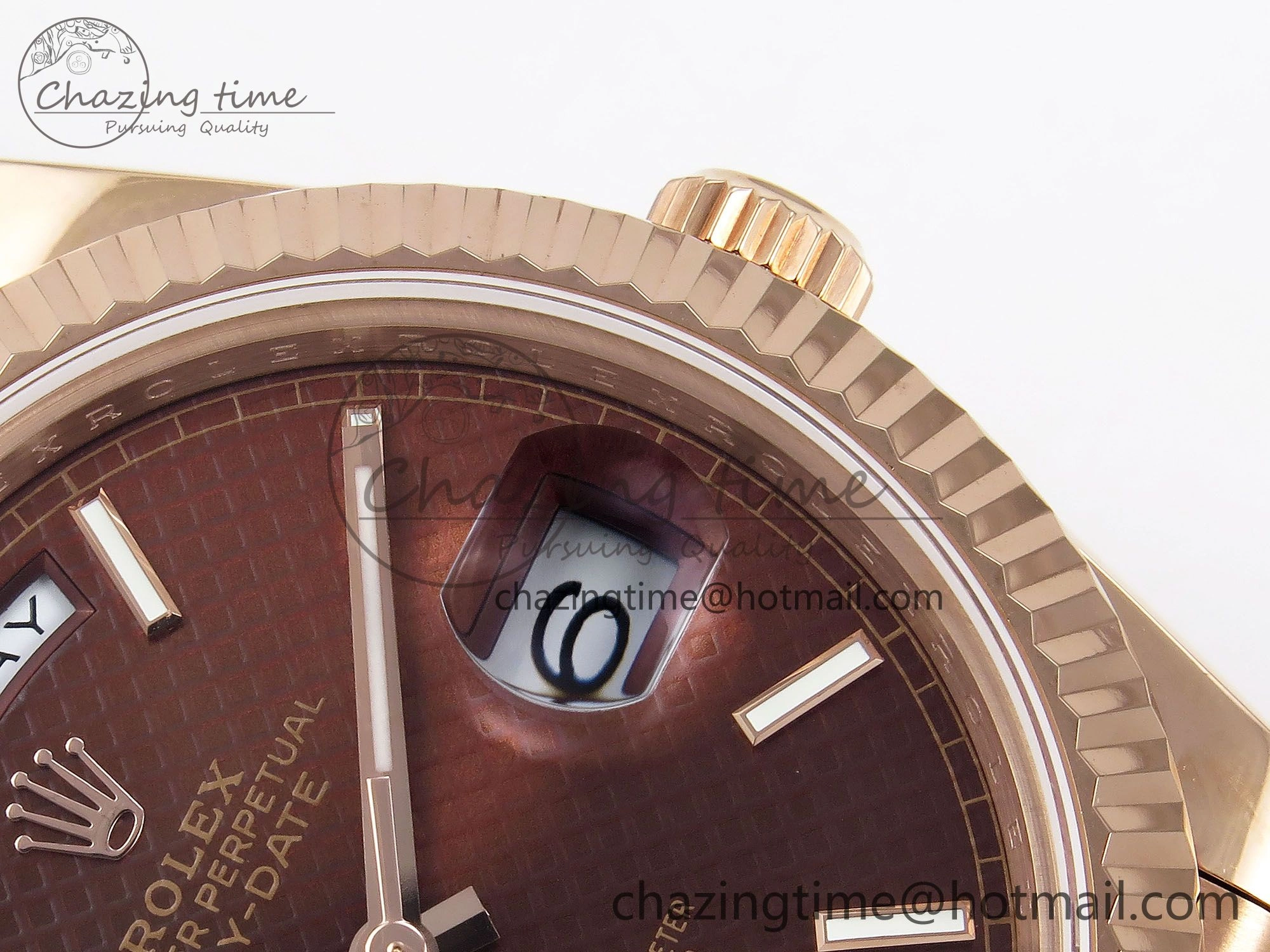 Day Date 40 RG JDF 904L Steel Brown Textured Stick Dial on President Bracelet VR3255 V3 (Gain Weight)