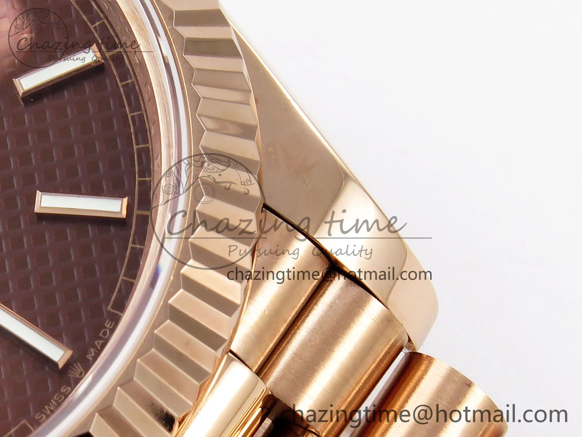 Day Date 40 RG JDF 904L Steel Brown Textured Stick Dial on President Bracelet VR3255 V3 (Gain Weight)
