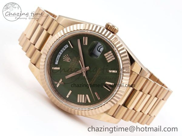 Day Date 40 RG JDF 904L Steel Green Roman Dial on President Bracelet VR3255 V3 (Gain Weight)