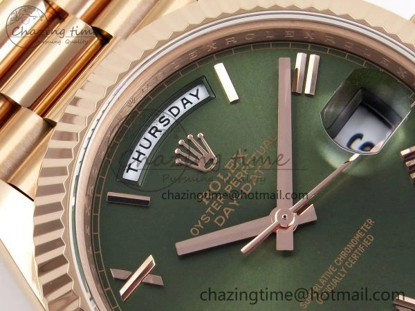 Day Date 40 RG JDF 904L Steel Green Roman Dial on President Bracelet VR3255 V3 (Gain Weight)