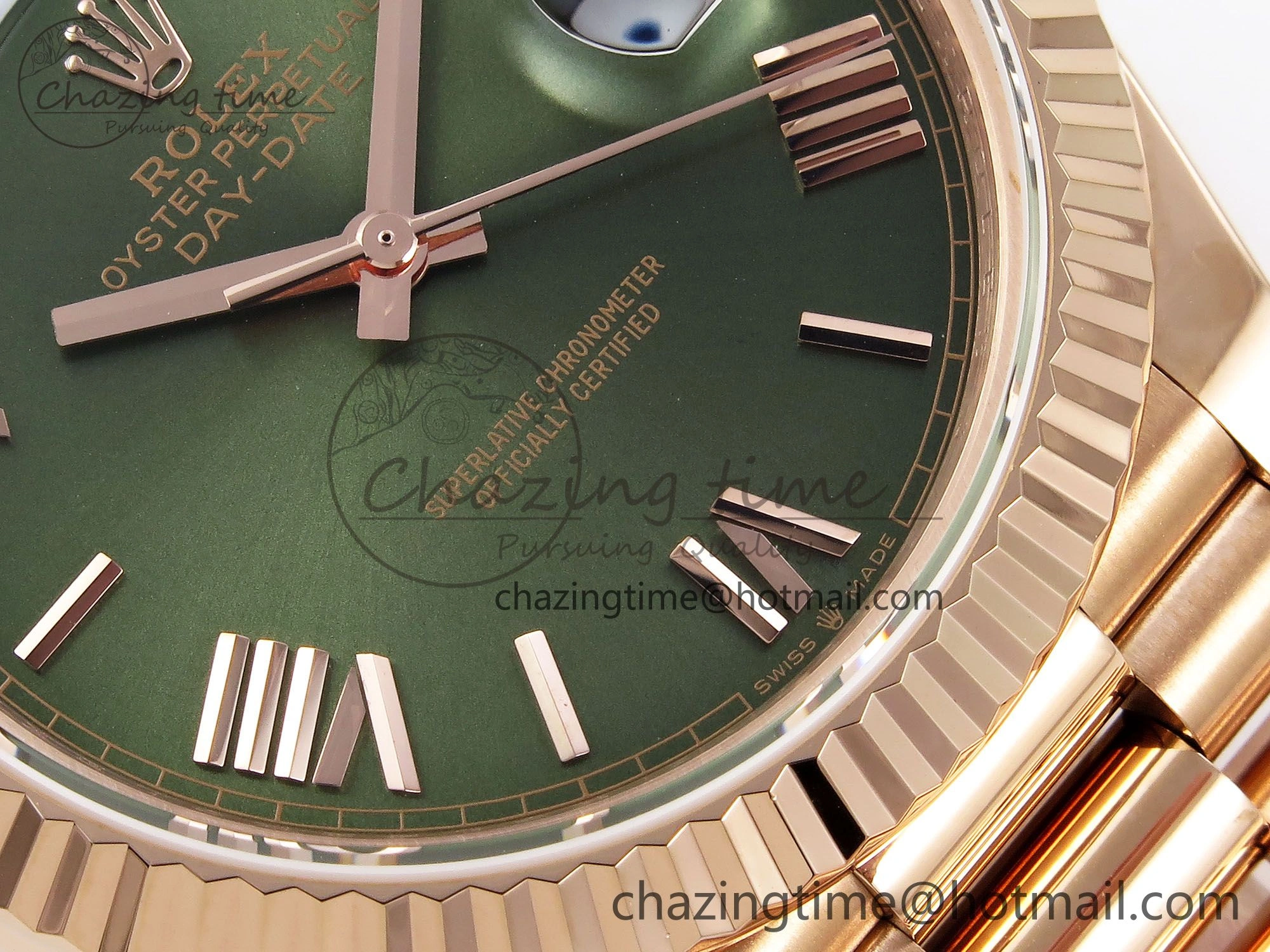 Day Date 40 RG JDF 904L Steel Green Roman Dial on President Bracelet VR3255 V3 (Gain Weight)