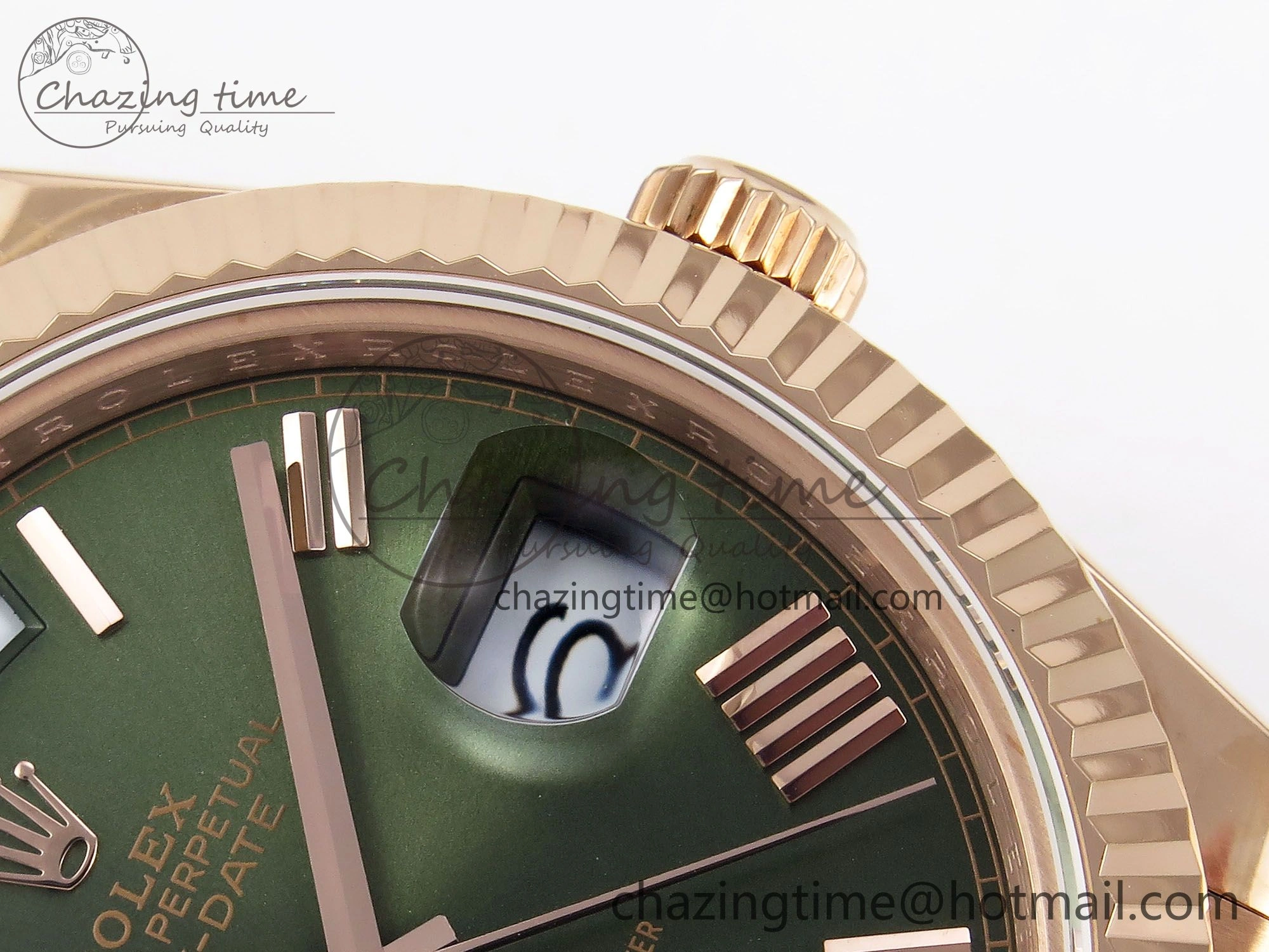 Day Date 40 RG JDF 904L Steel Green Roman Dial on President Bracelet VR3255 V3 (Gain Weight)
