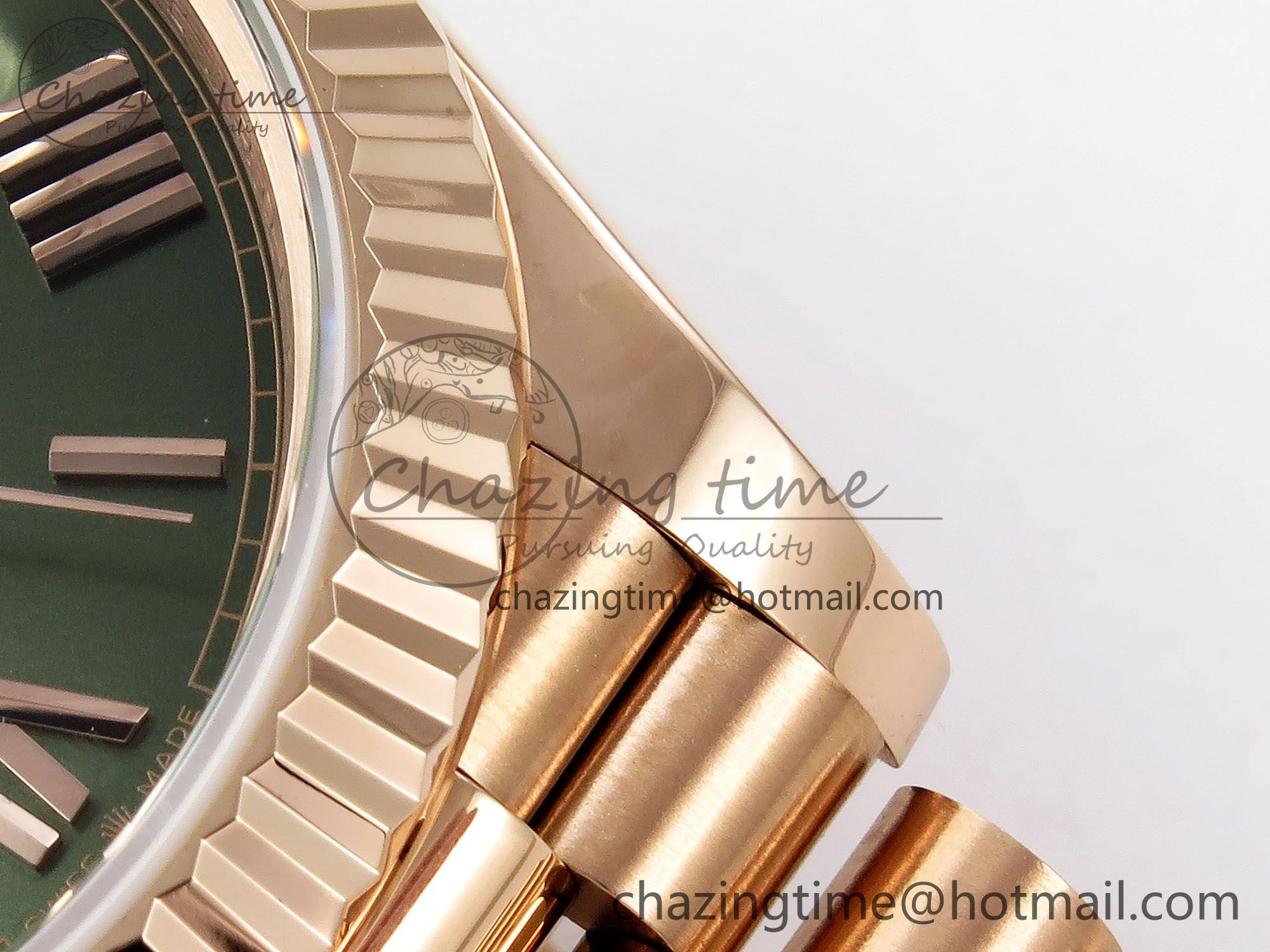 Day Date 40 RG JDF 904L Steel Green Roman Dial on President Bracelet VR3255 V3 (Gain Weight)