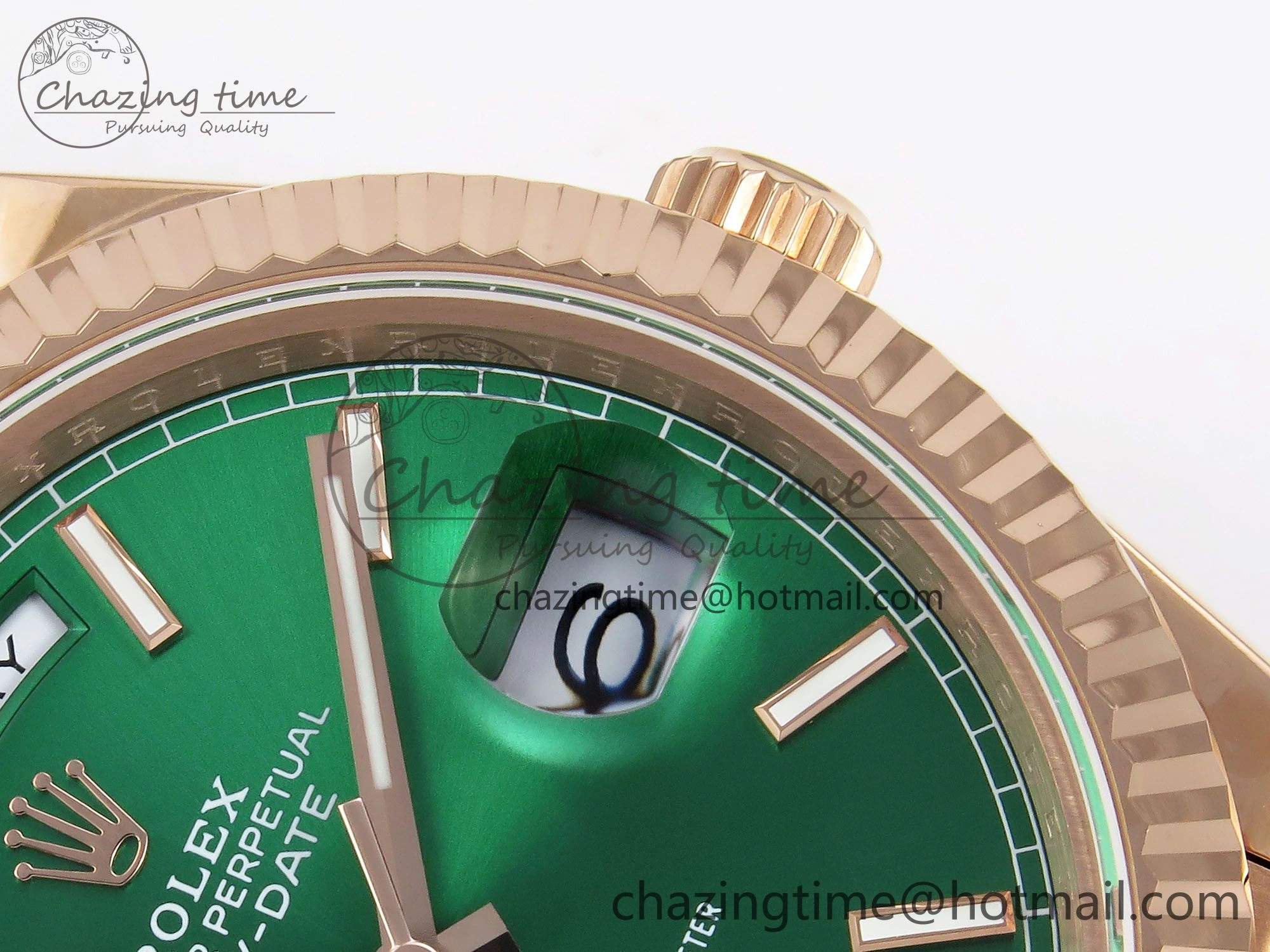 Day Date 40 RG JDF 904L Steel Green Stick Dial on President Bracelet VR3255 V3 (Gain Weight)