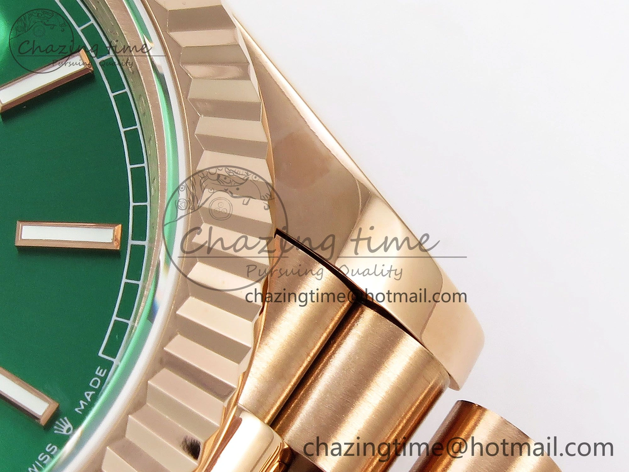 Day Date 40 RG JDF 904L Steel Green Stick Dial on President Bracelet VR3255 V3 (Gain Weight)