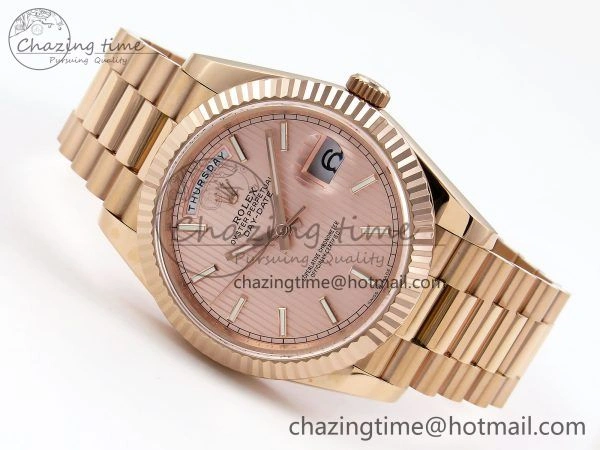 Day Date 40 RG JDF 904L Steel Pink Stripe Dial on President Bracelet VR3255 V3 (Gain Weight)