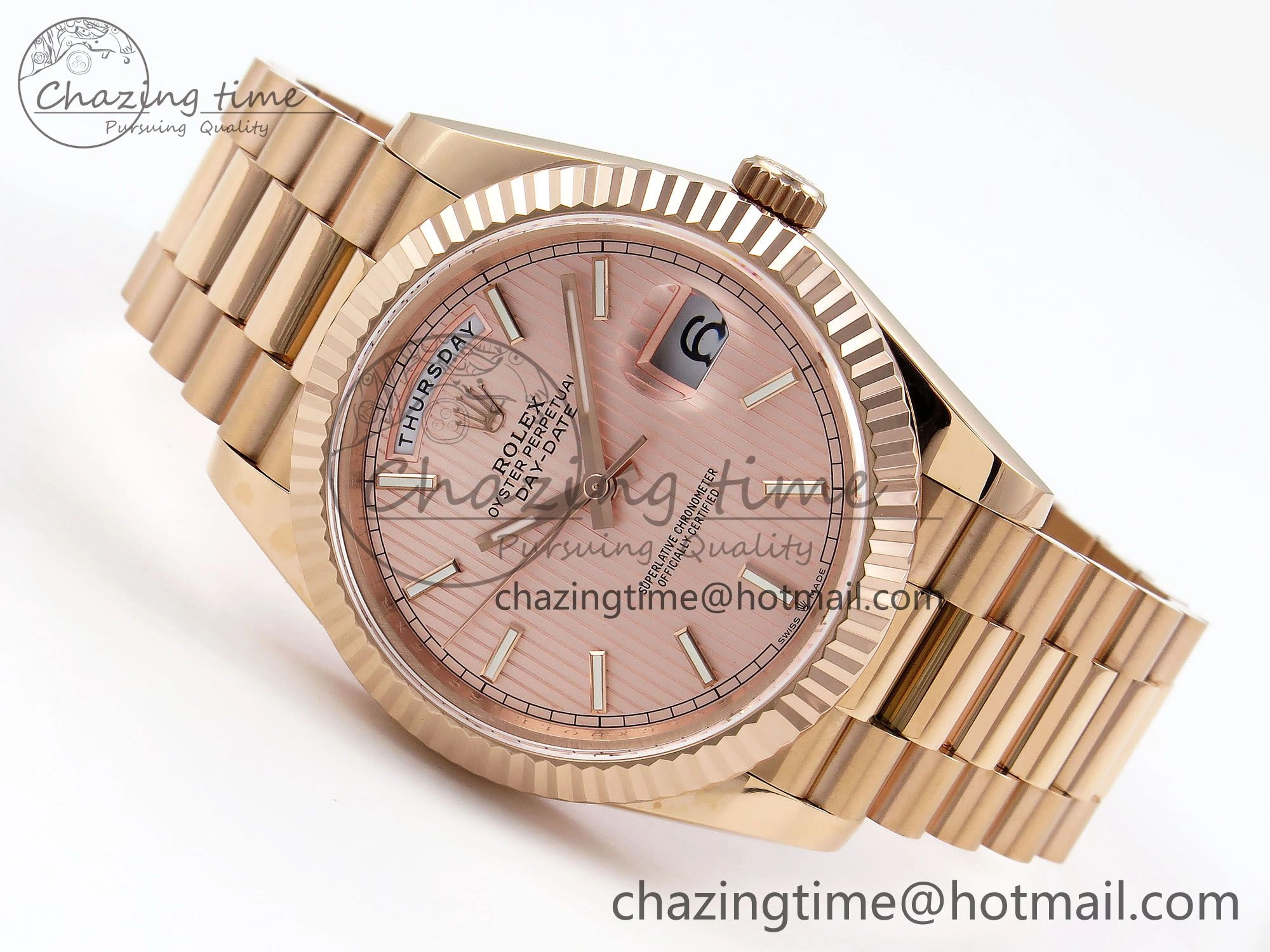 Day Date 40 RG JDF 904L Steel Pink Stripe Dial on President Bracelet VR3255 V3 (Gain Weight)