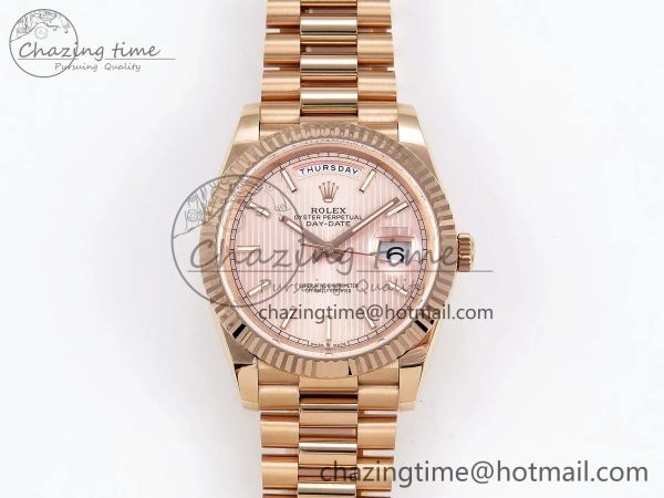 Day Date 40 RG JDF 904L Steel Pink Stripe Dial on President Bracelet VR3255 V3 (Gain Weight)