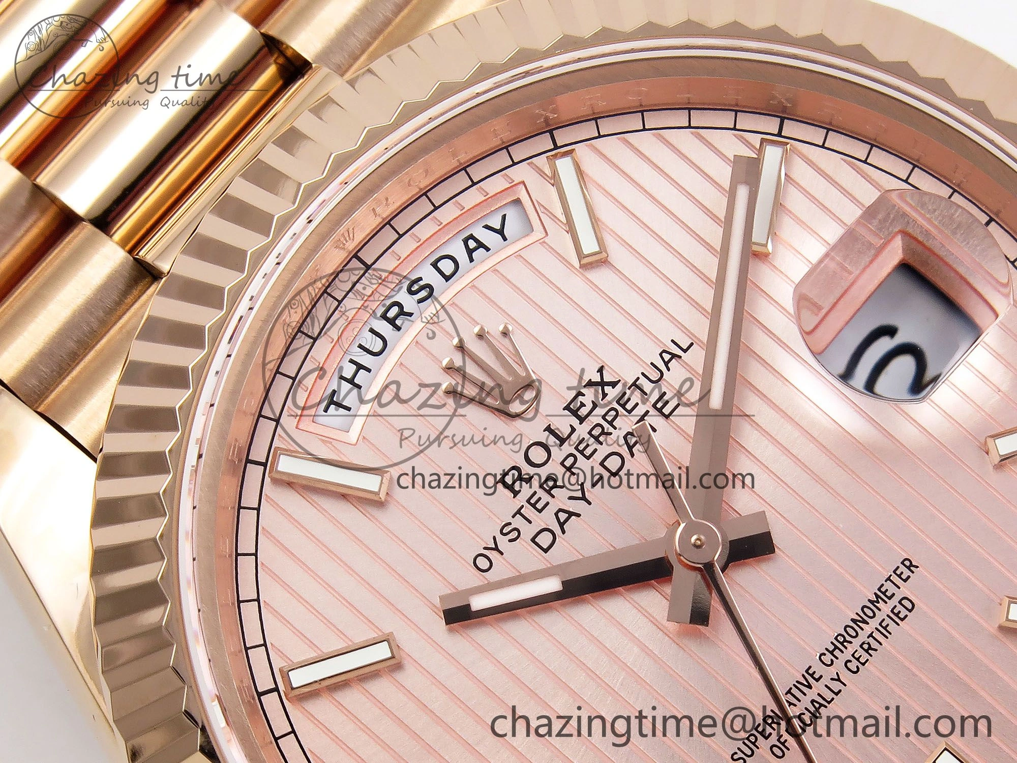 Day Date 40 RG JDF 904L Steel Pink Stripe Dial on President Bracelet VR3255 V3 (Gain Weight)