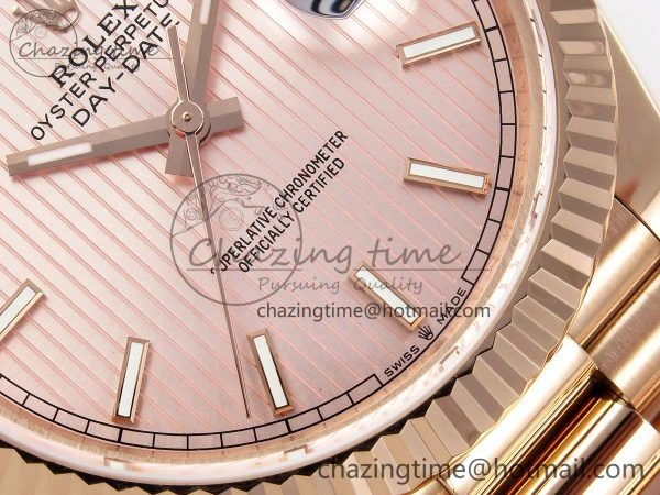 Day Date 40 RG JDF 904L Steel Pink Stripe Dial on President Bracelet VR3255 V3 (Gain Weight)