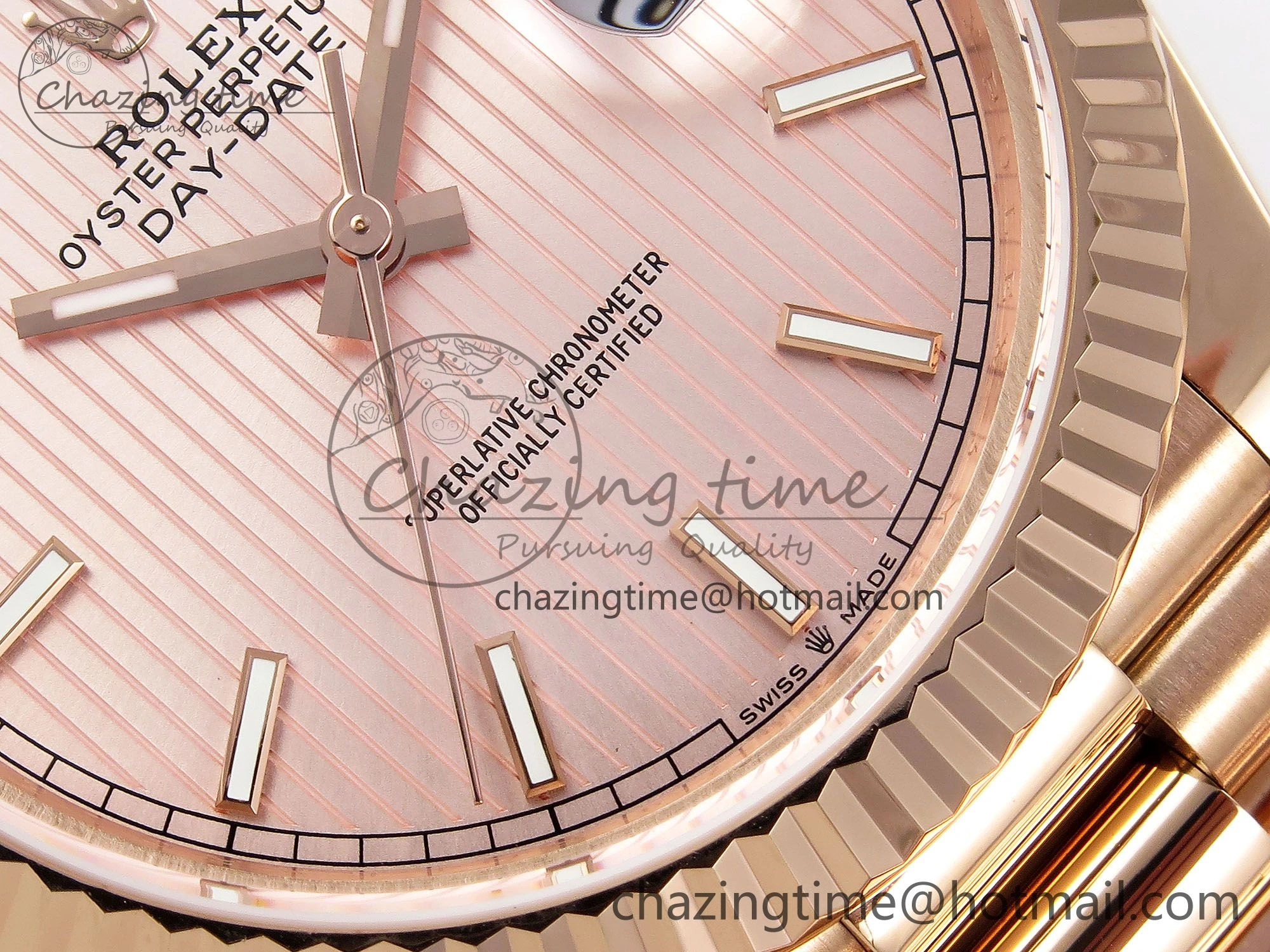 Day Date 40 RG JDF 904L Steel Pink Stripe Dial on President Bracelet VR3255 V3 (Gain Weight)