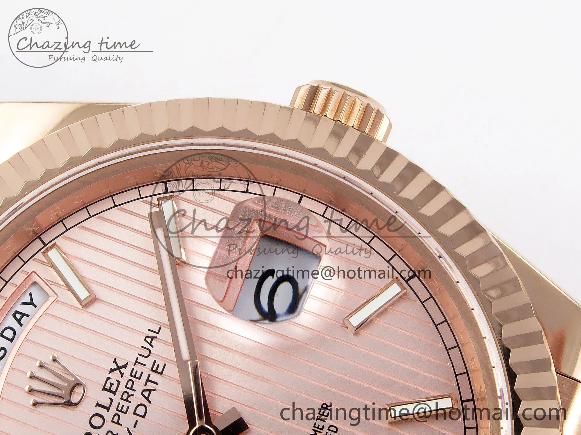 Day Date 40 RG JDF 904L Steel Pink Stripe Dial on President Bracelet VR3255 V3 (Gain Weight)