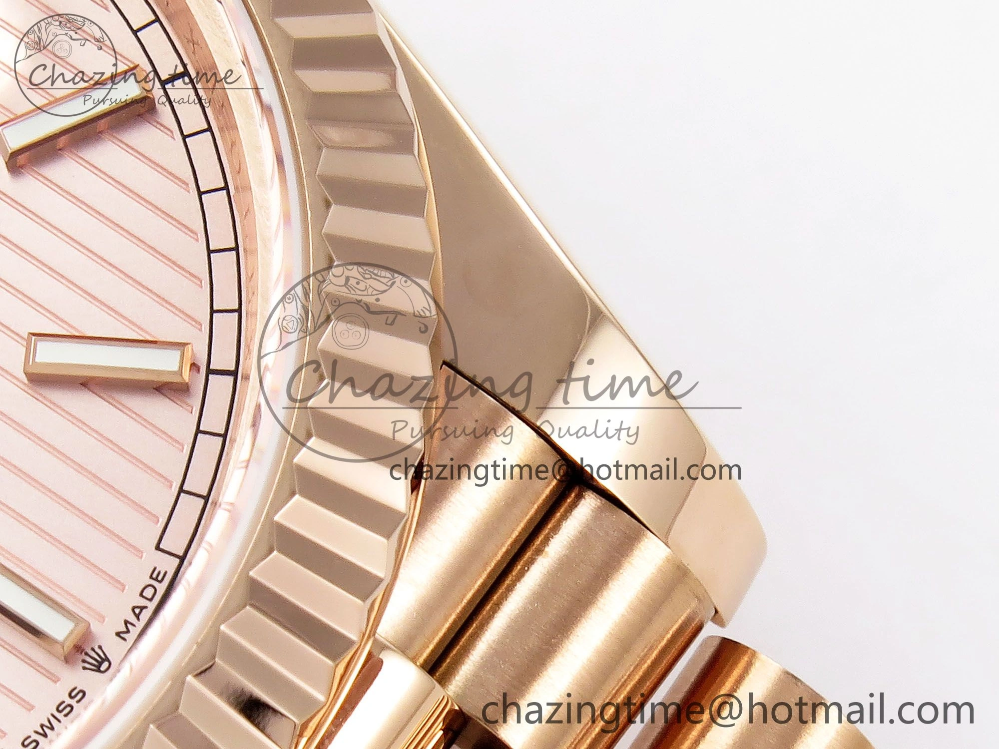 Day Date 40 RG JDF 904L Steel Pink Stripe Dial on President Bracelet VR3255 V3 (Gain Weight)