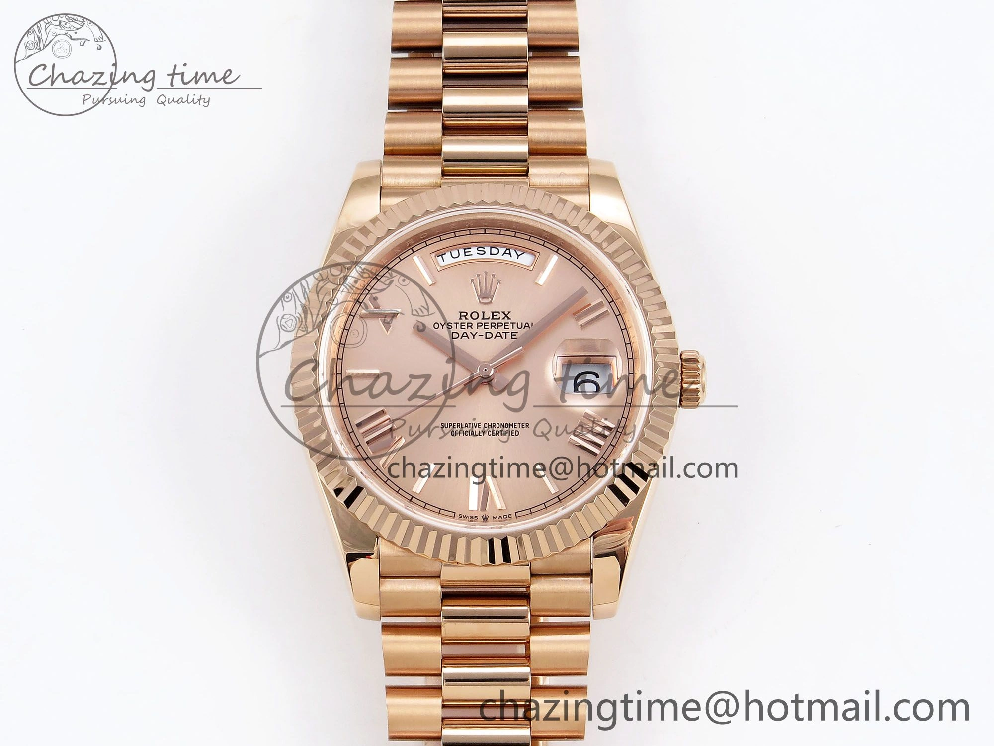 Day Date 40 RG JDF 904L Steel RG Big Roman Dial on President Bracelet VR3255 V3 (Gain Weight)
