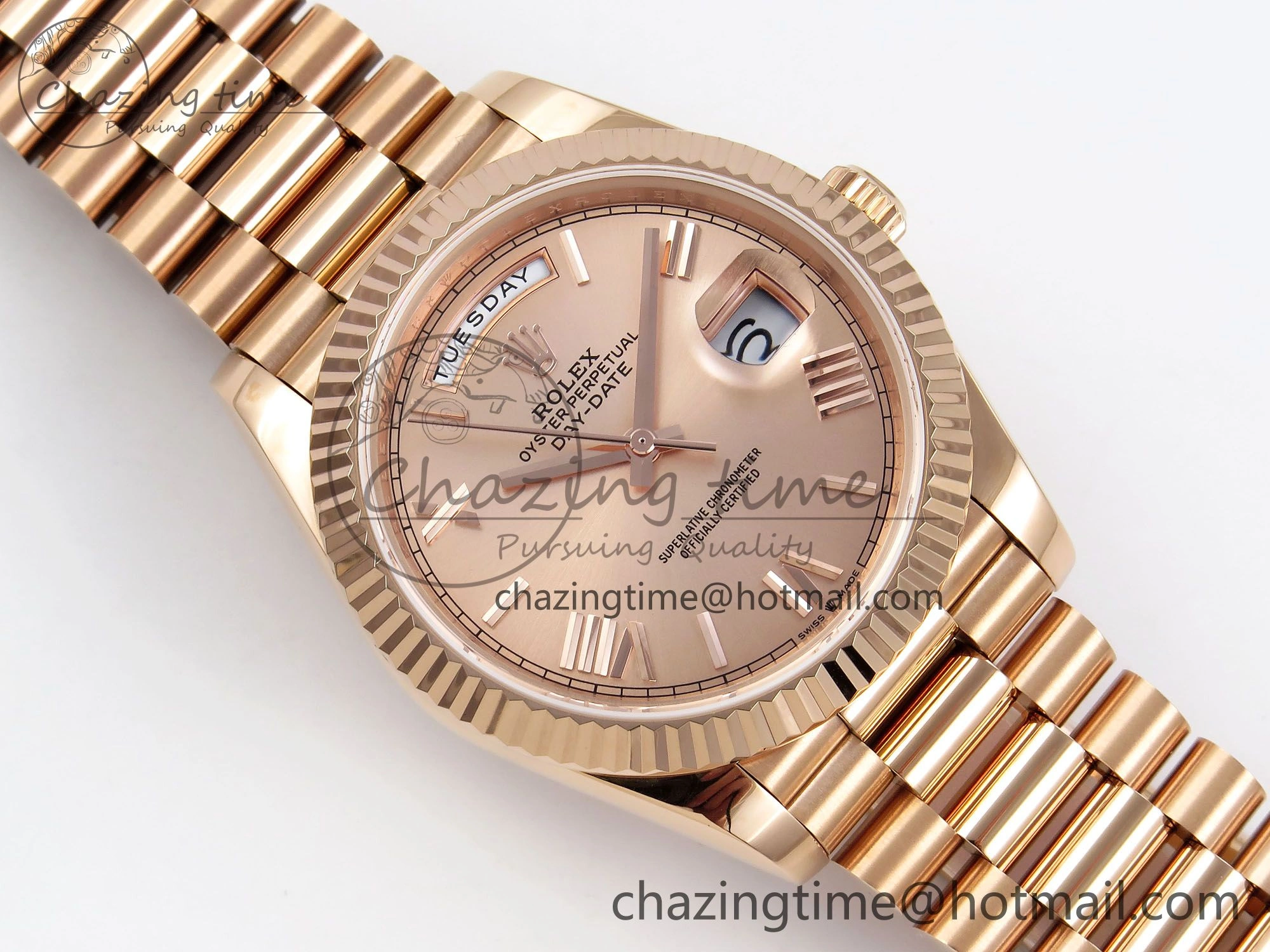 Day Date 40 RG JDF 904L Steel RG Big Roman Dial on President Bracelet VR3255 V3 (Gain Weight)