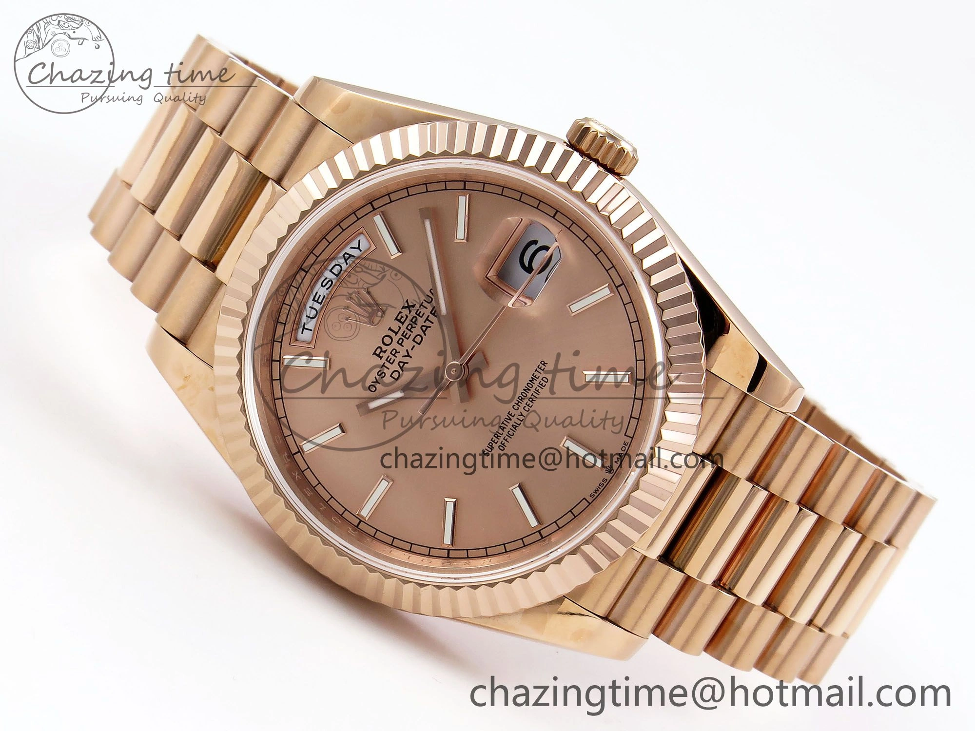 Day Date 40 RG JDF 904L Steel RG Stick Dial on President Bracelet VR3255 V3 (Gain Weight)