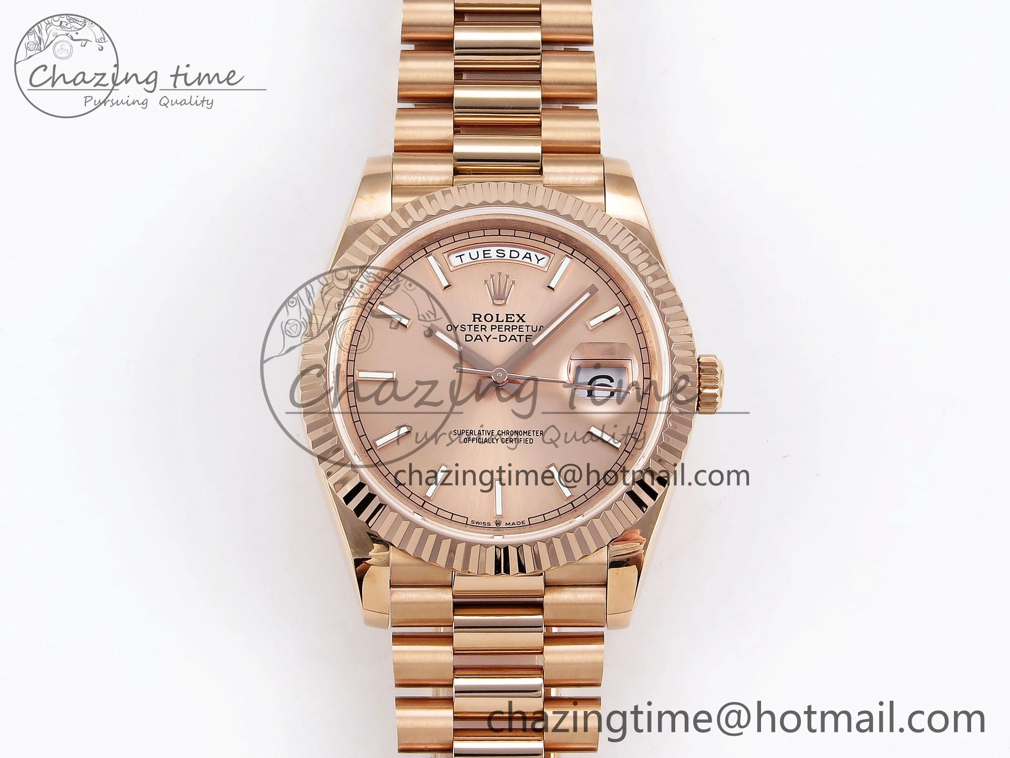 Day Date 40 RG JDF 904L Steel RG Stick Dial on President Bracelet VR3255 V3 (Gain Weight)