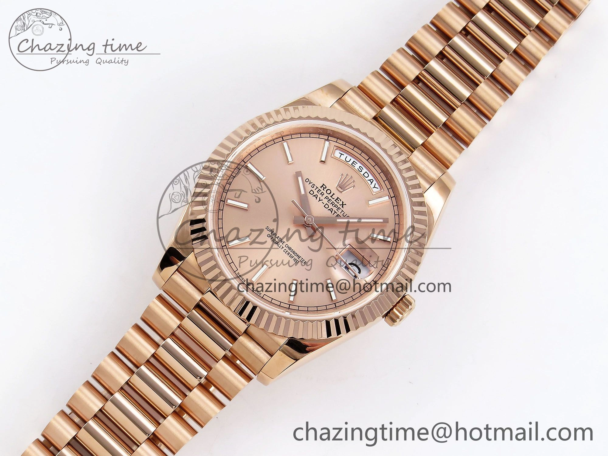 Day Date 40 RG JDF 904L Steel RG Stick Dial on President Bracelet VR3255 V3 (Gain Weight)