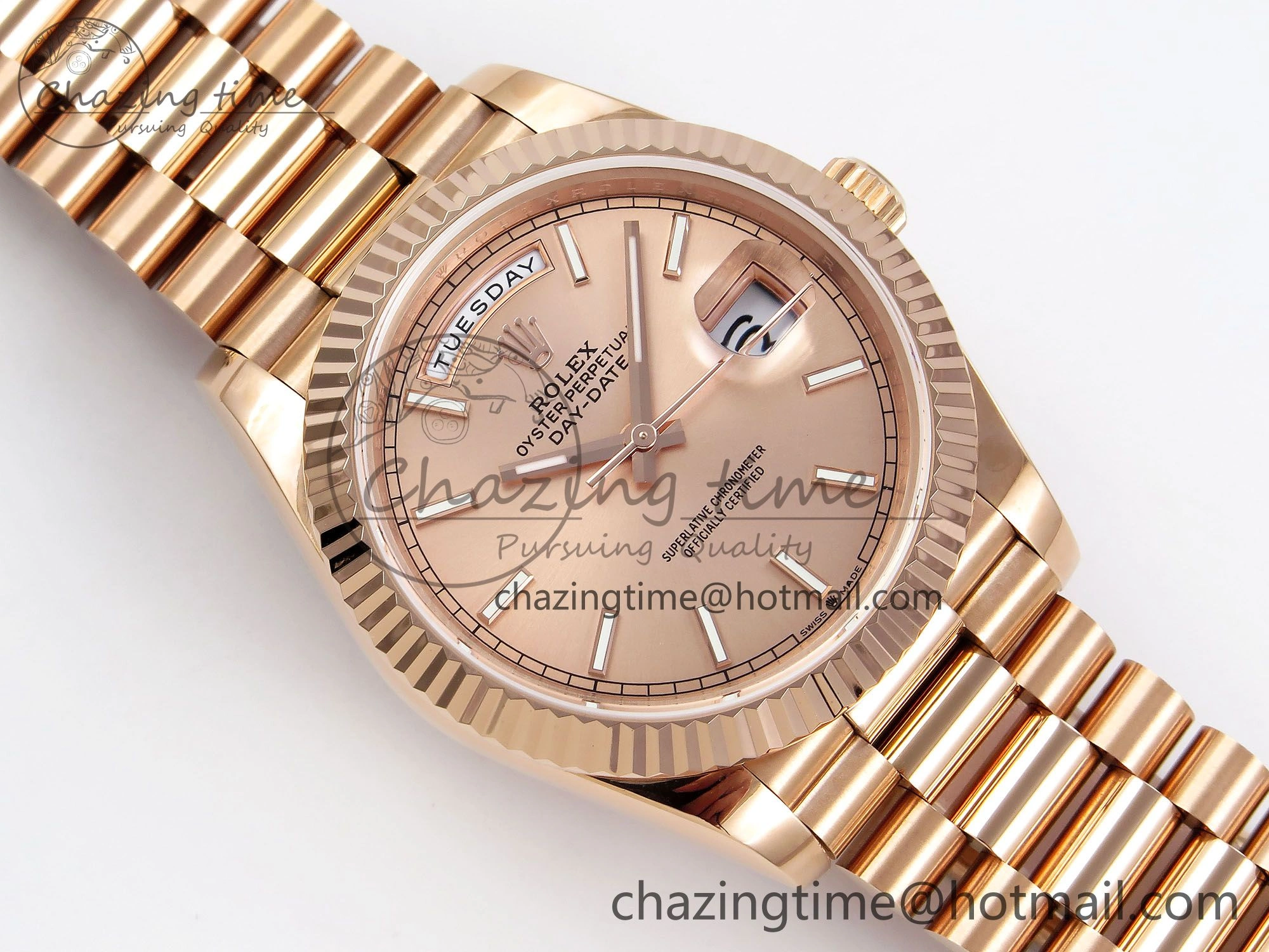 Day Date 40 RG JDF 904L Steel RG Stick Dial on President Bracelet VR3255 V3 (Gain Weight)