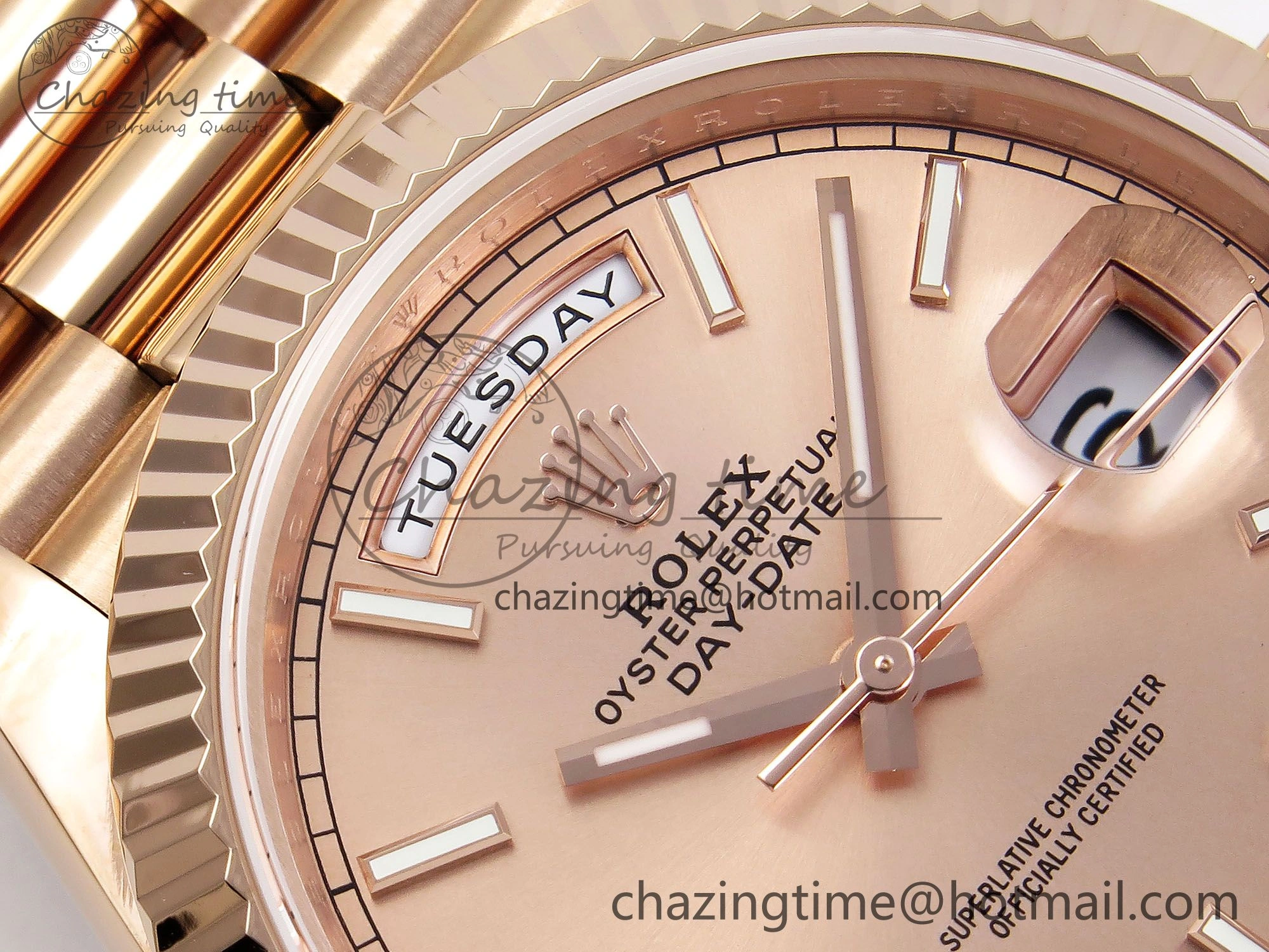 Day Date 40 RG JDF 904L Steel RG Stick Dial on President Bracelet VR3255 V3 (Gain Weight)