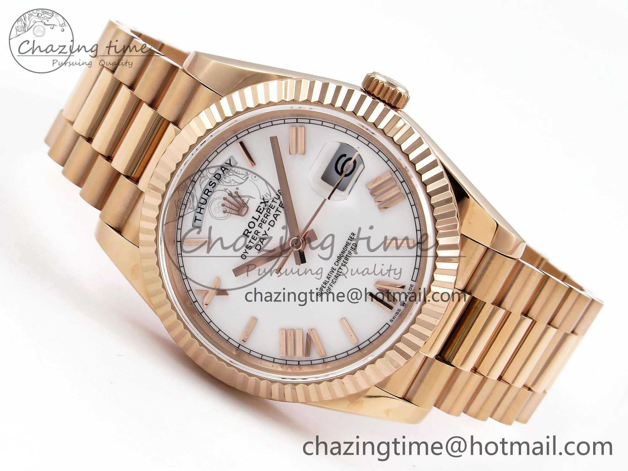 Day Date 40 RG JDF 904L Steel White Big Roman Dial on President Bracelet VR3255 V3 (Gain Weight)