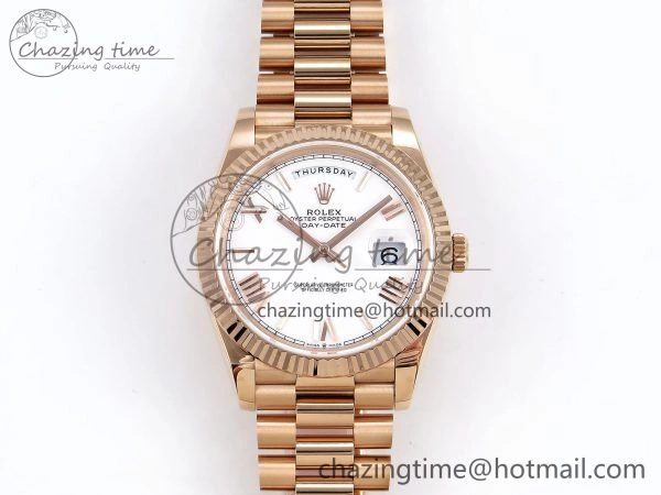 Day Date 40 RG JDF 904L Steel White Big Roman Dial on President Bracelet VR3255 V3 (Gain Weight)