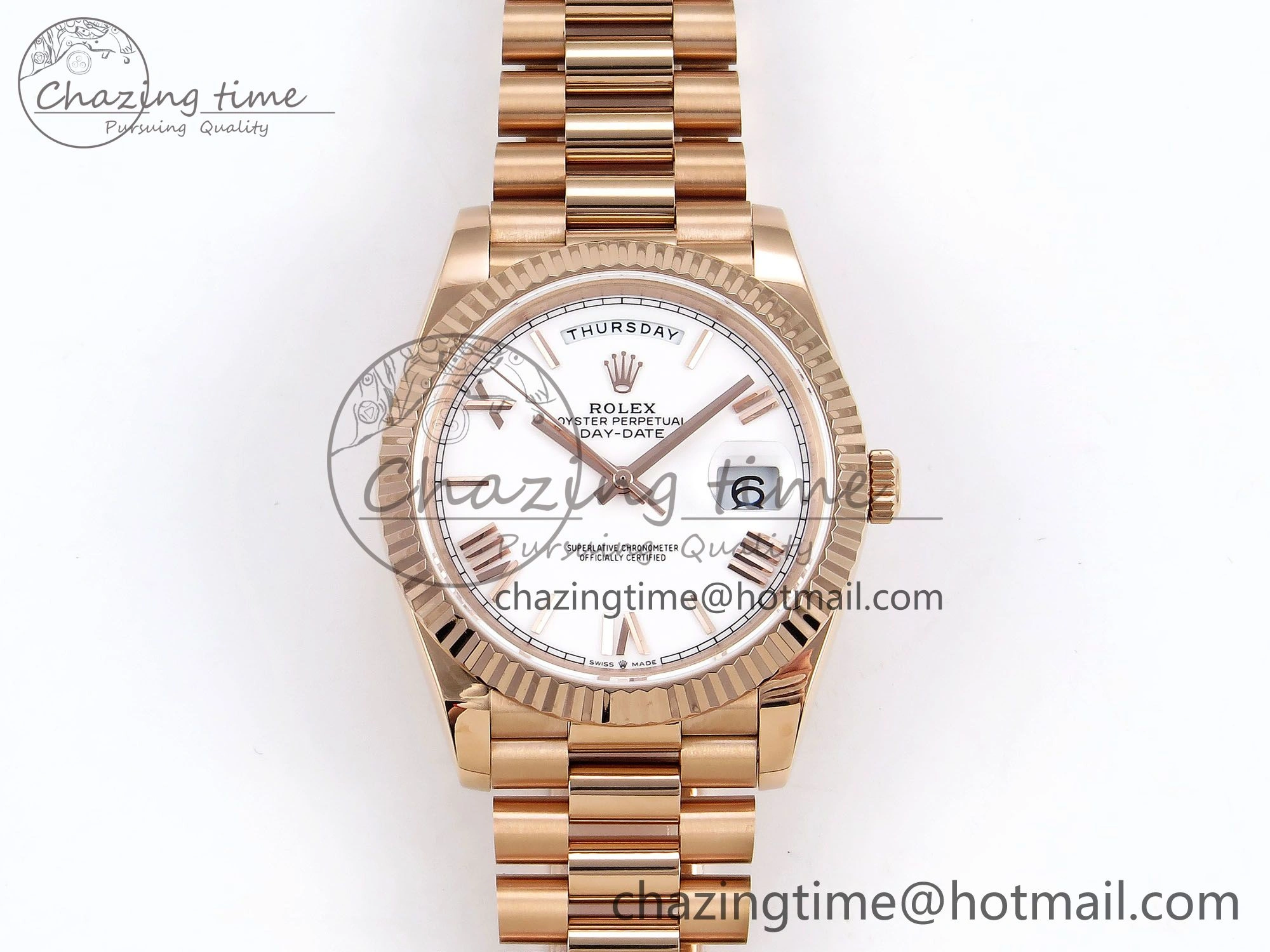Day Date 40 RG JDF 904L Steel White Big Roman Dial on President Bracelet VR3255 V3 (Gain Weight)