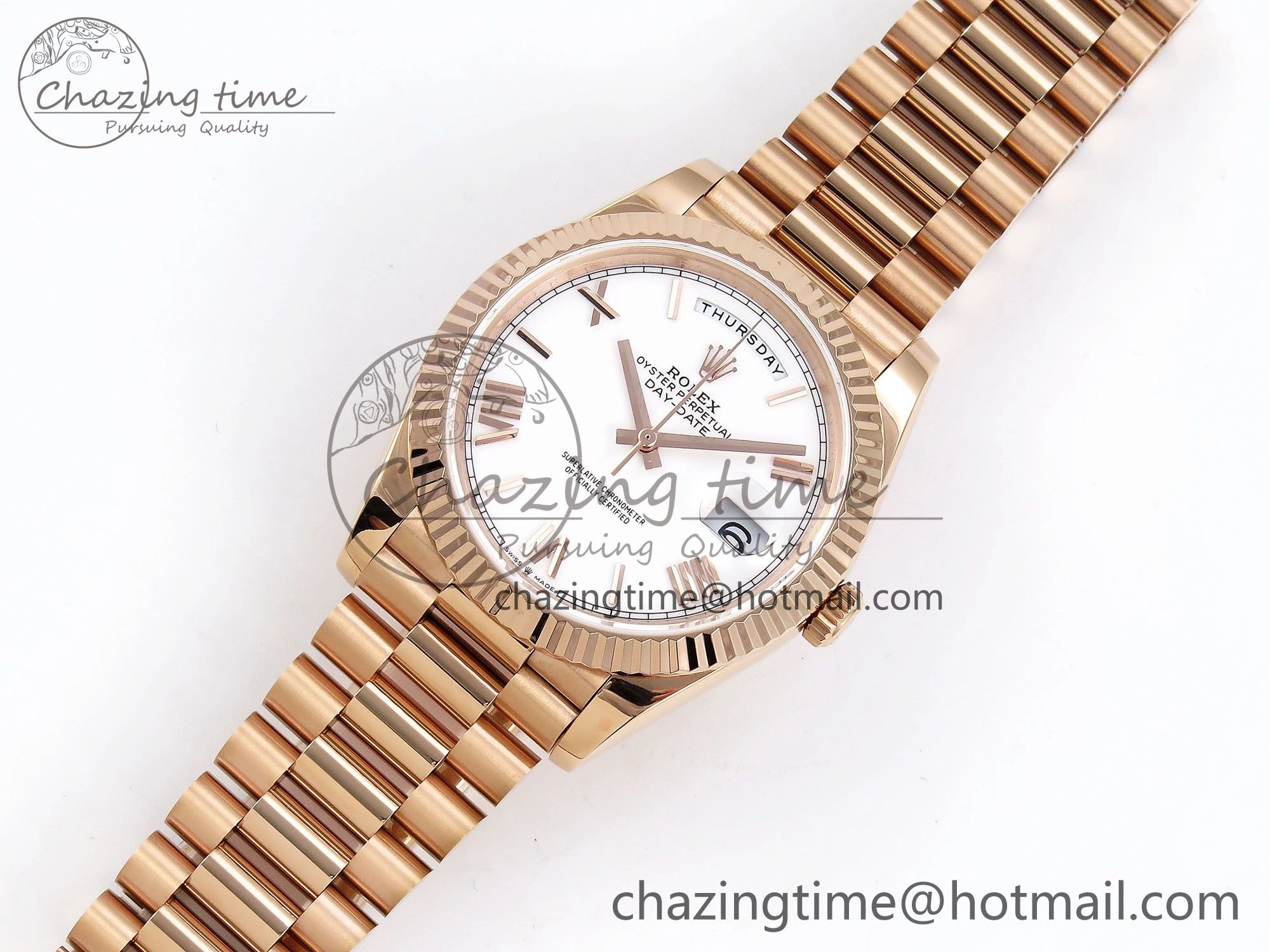 Day Date 40 RG JDF 904L Steel White Big Roman Dial on President Bracelet VR3255 V3 (Gain Weight)
