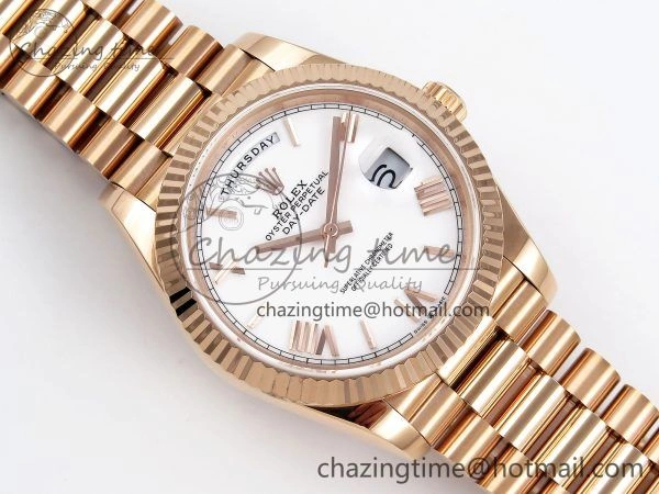 Day Date 40 RG JDF 904L Steel White Big Roman Dial on President Bracelet VR3255 V3 (Gain Weight)