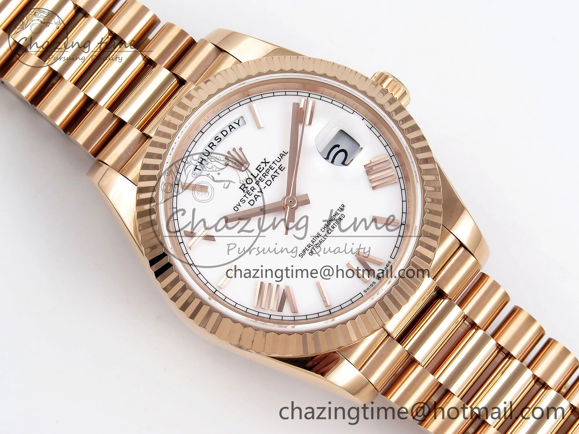 Day Date 40 RG JDF 904L Steel White Big Roman Dial on President Bracelet VR3255 V3 (Gain Weight)