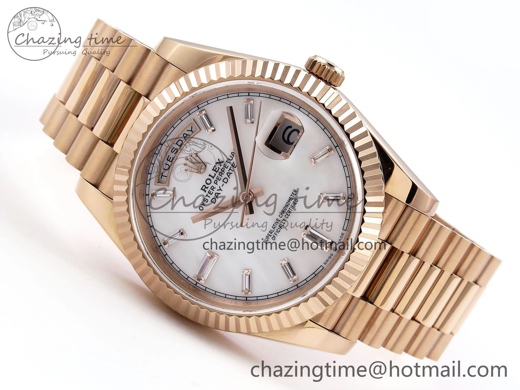 Day Date 40 RG JDF 904L Steel White MOP Crystal Dial on President Bracelet VR3255 V3 (Gain Weight)