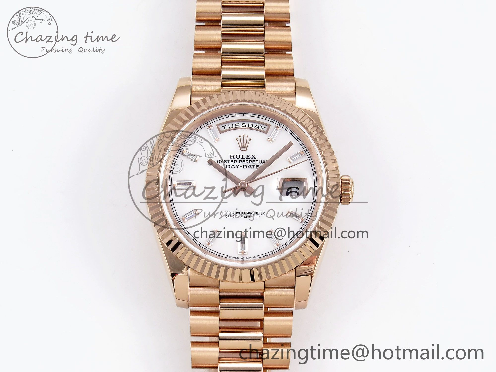 Day Date 40 RG JDF 904L Steel White MOP Crystal Dial on President Bracelet VR3255 V3 (Gain Weight)