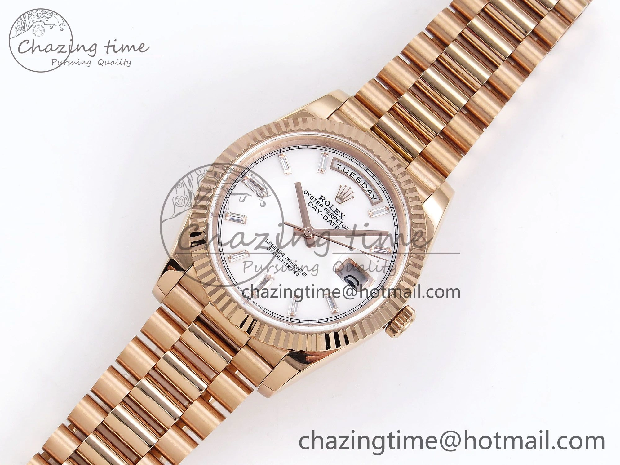 Day Date 40 RG JDF 904L Steel White MOP Crystal Dial on President Bracelet VR3255 V3 (Gain Weight)