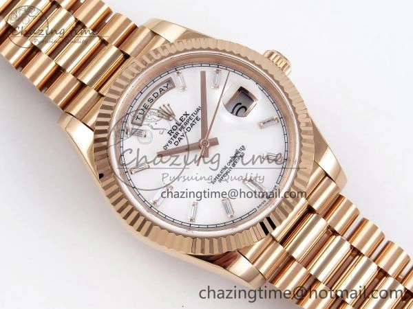 Day Date 40 RG JDF 904L Steel White MOP Crystal Dial on President Bracelet VR3255 V3 (Gain Weight)
