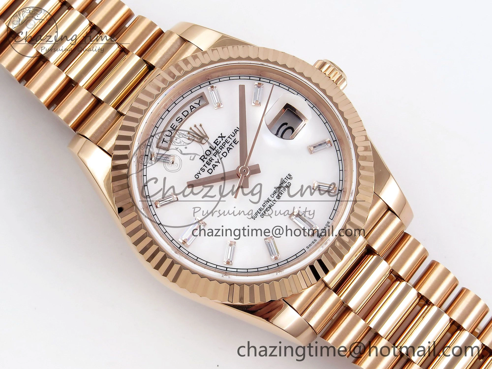 Day Date 40 RG JDF 904L Steel White MOP Crystal Dial on President Bracelet VR3255 V3 (Gain Weight)