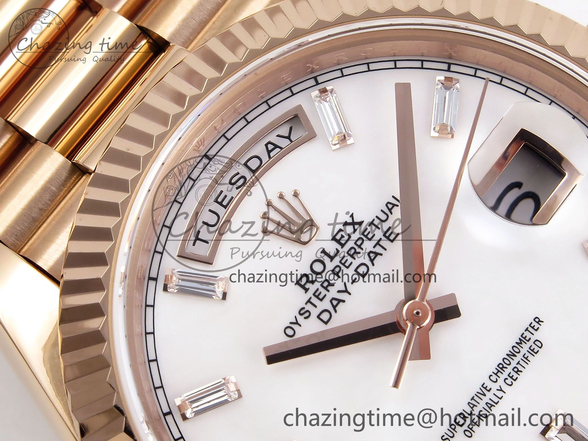 Day Date 40 RG JDF 904L Steel White MOP Crystal Dial on President Bracelet VR3255 V3 (Gain Weight)