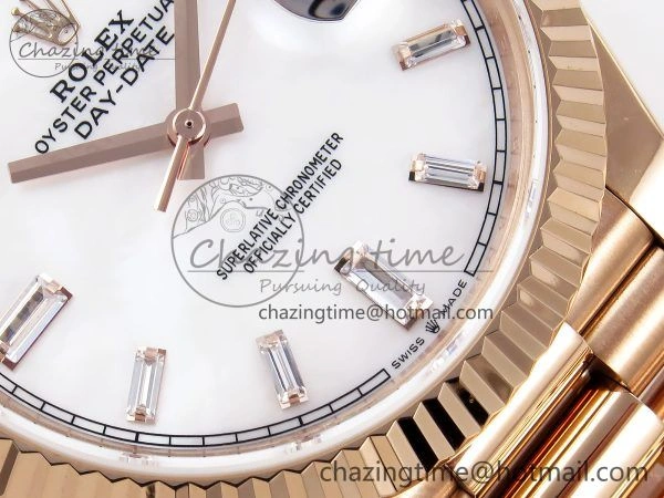 Day Date 40 RG JDF 904L Steel White MOP Crystal Dial on President Bracelet VR3255 V3 (Gain Weight)